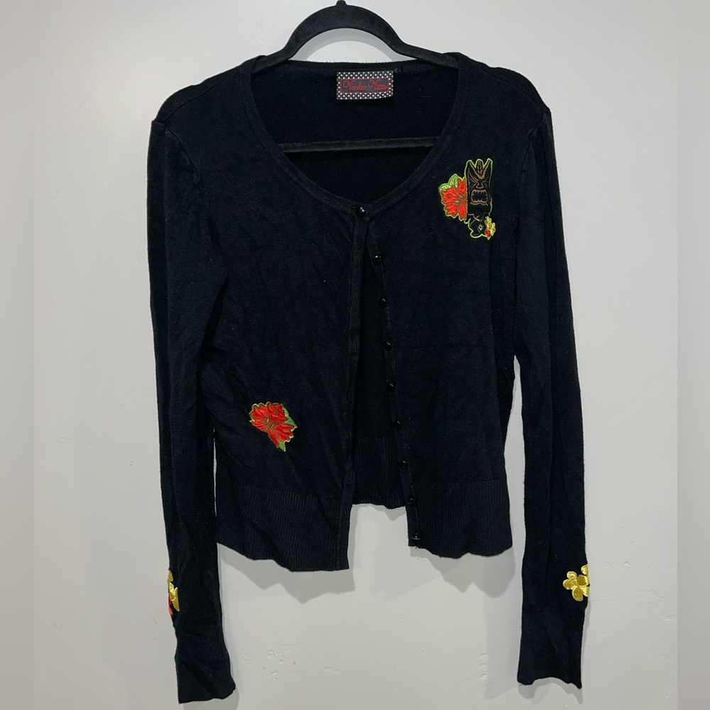 Voodoo Vixen Women's Retro Tiki Button Up Cardigan In Black